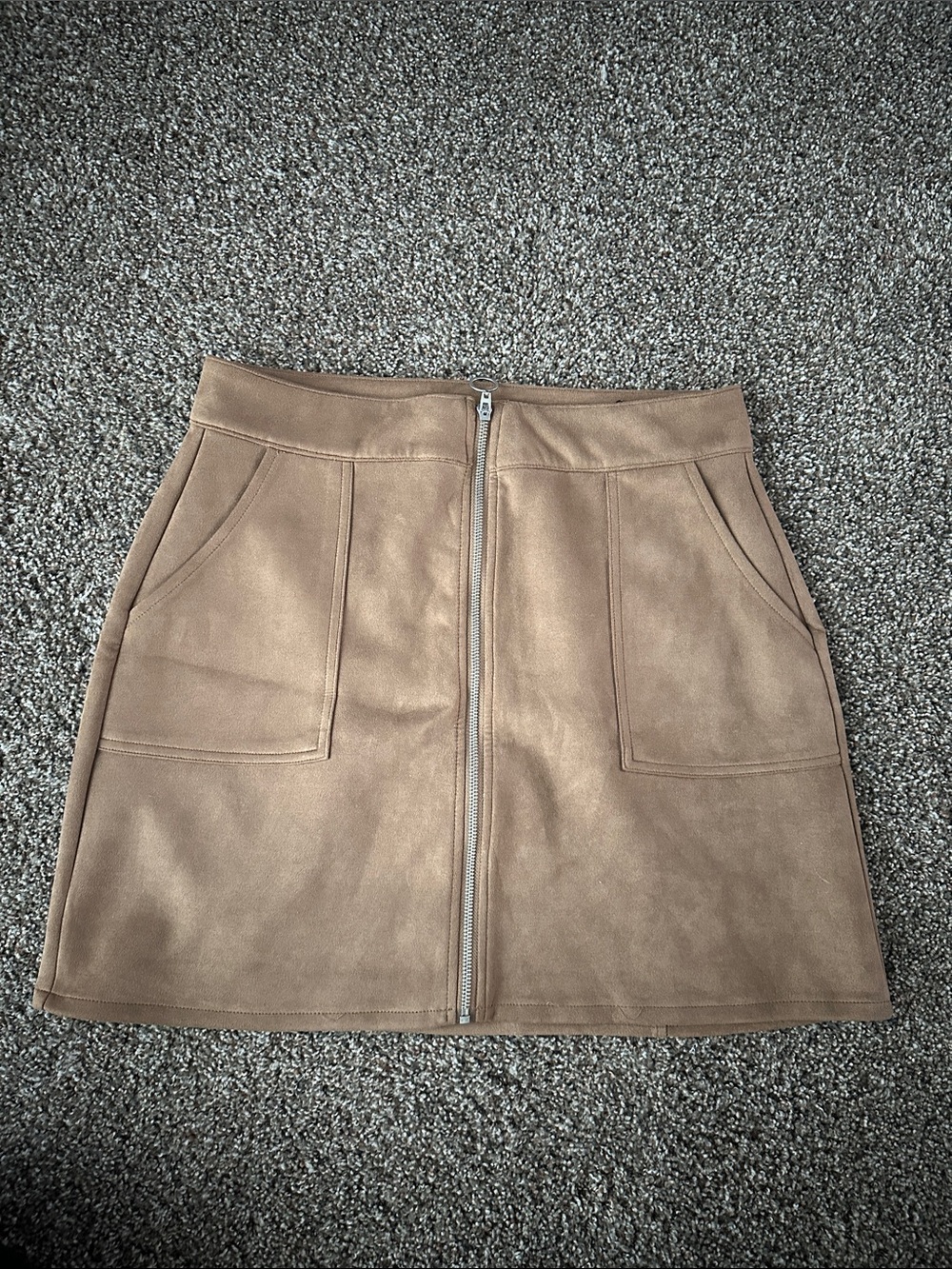Maurices Tan Suede-Look Front Zip Mini Skirt
